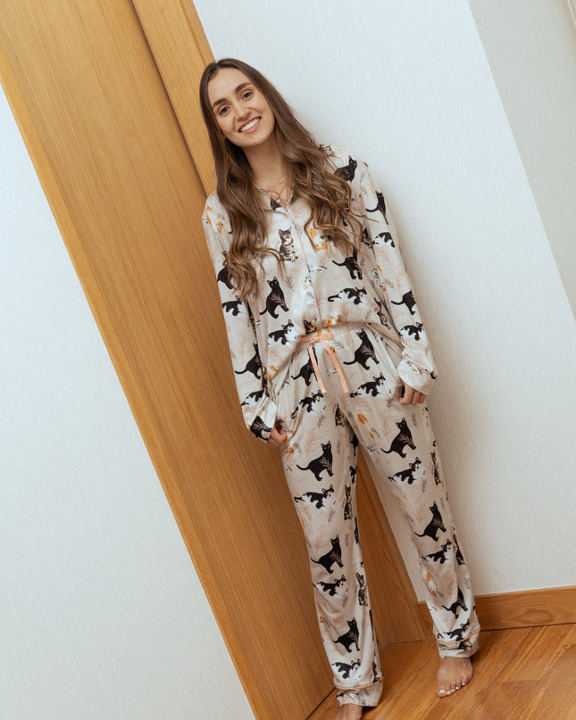 SCHLAFANZUG - LANGE HOSE KURZHAARKATZEN