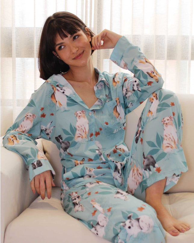 SCHLAFANZUG - LANGE HOSE SCHÄFERHUNDE BLAU