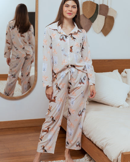 SCHLAFANZUG - LANGE HOSE KLEINE RASSEN BLUMEN