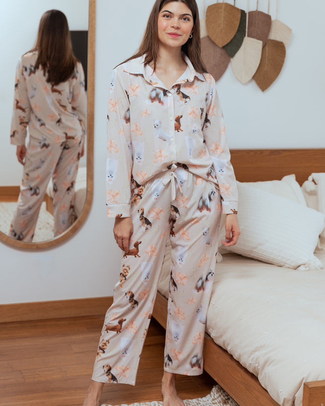 SCHLAFANZUG - LANGE HOSE KLEINE RASSEN BLUMEN