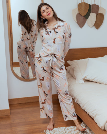 SCHLAFANZUG - LANGE HOSE KLEINE RASSEN BLUMEN