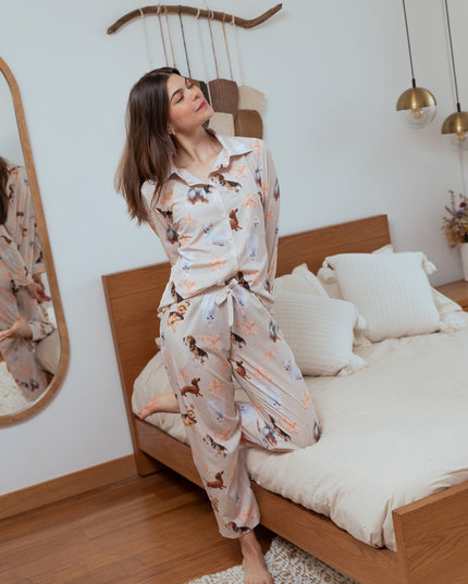 SCHLAFANZUG - LANGE HOSE KLEINE RASSEN BLUMEN