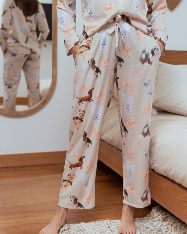 SCHLAFANZUG - LANGE HOSE KLEINE RASSEN BLUMEN