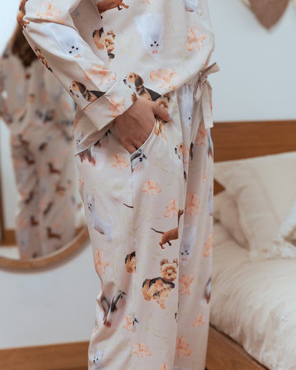 SCHLAFANZUG - LANGE HOSE KLEINE RASSEN BLUMEN