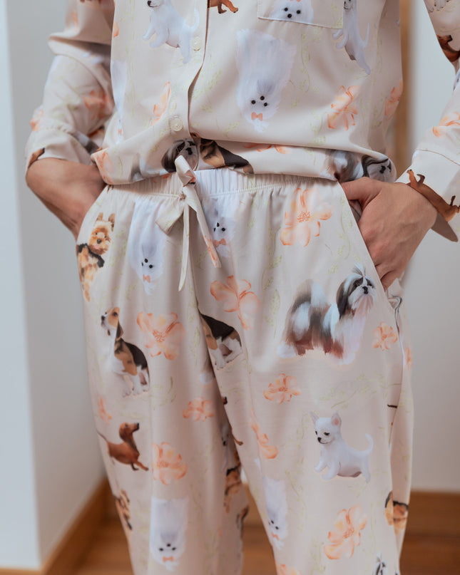 SCHLAFANZUG - LANGE HOSE KLEINE RASSEN BLUMEN