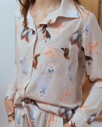 SCHLAFANZUG - LANGE HOSE KLEINE RASSEN BLUMEN