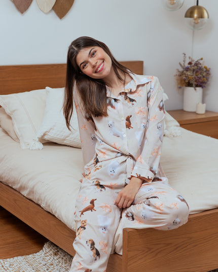 SCHLAFANZUG - LANGE HOSE KLEINE RASSEN BLUMEN