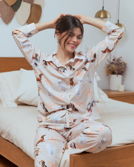 SCHLAFANZUG - LANGE HOSE KLEINE RASSEN BLUMEN