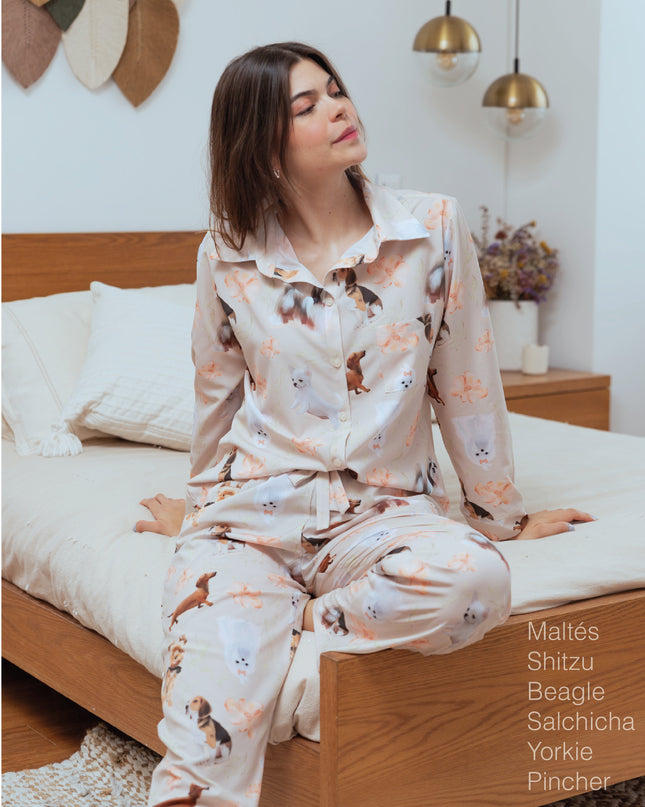 SCHLAFANZUG - LANGE HOSE KLEINE RASSEN BLUMEN