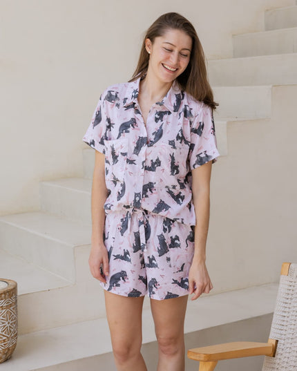 SCHLAFANZUG - KURZE HOSE SCHWARZE KATZEN