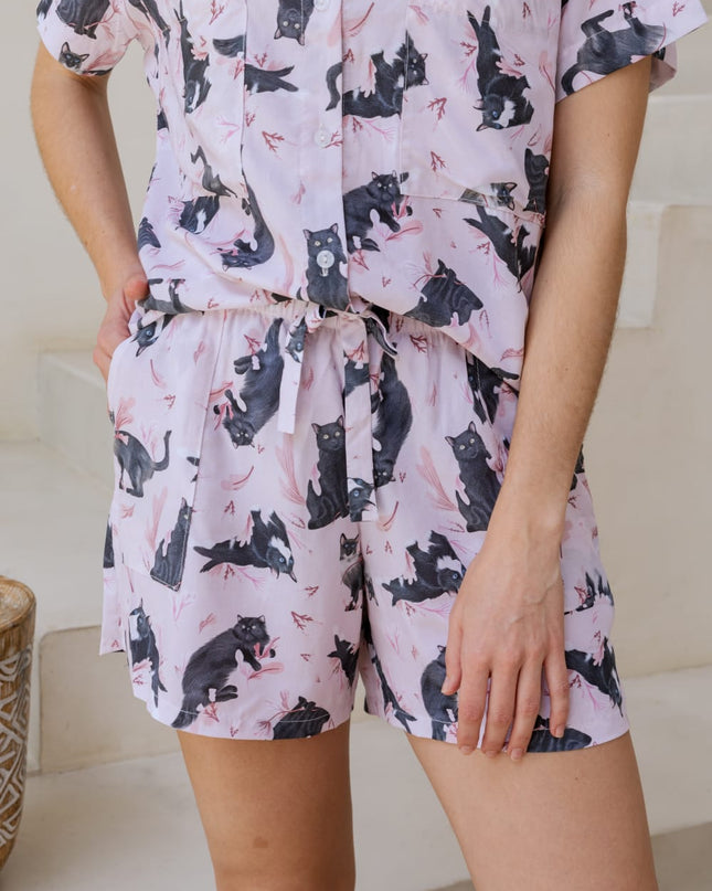 SCHLAFANZUG - KURZE HOSE SCHWARZE KATZEN